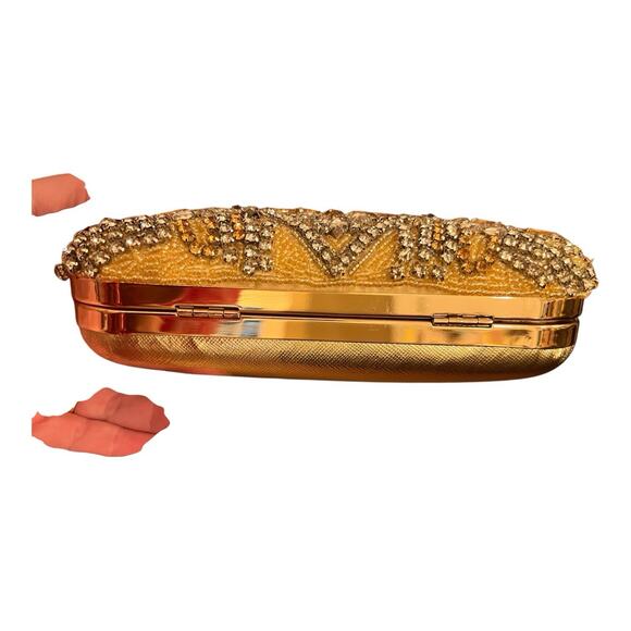 NINA Gold Pink Sparkling Beaded Evening Clutch Box Purse - Picture 6 of 15